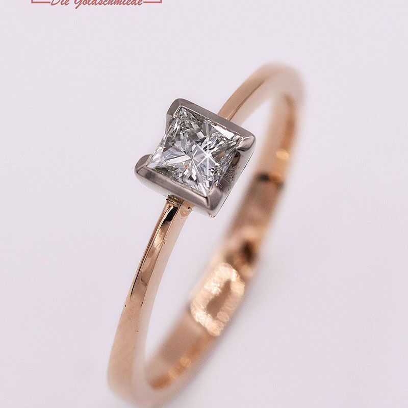Antragsring Rotgold mit Princess cut Diamant