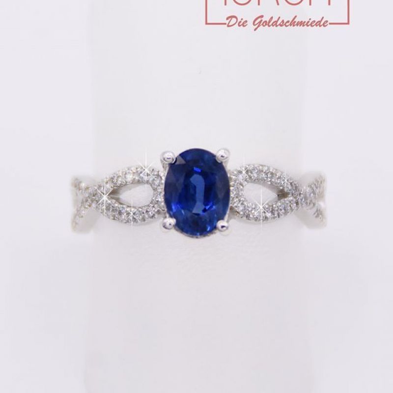 Antragsring Weißgold mit Brillanten und Saphir